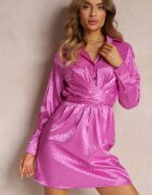 lily rose Rochie fucsia cu imprimeu leopard în relief cu guler și cordon Nynaine