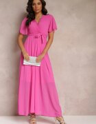 lily rose Rochie Fucsia Plisată cu decolteu petrecut și elastic în talie Dimitris