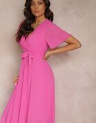 lily rose Rochie Fucsia Plisată cu decolteu petrecut și elastic în talie Dimitris