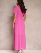lily rose Rochie Fucsia Plisată cu decolteu petrecut și elastic în talie Dimitris