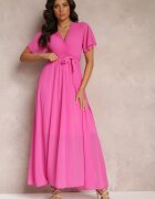 lily rose Rochie Fucsia Plisată cu decolteu petrecut și elastic în talie Dimitris