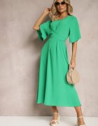 lily rose Rochie Maxi Cloche Verde închis cu Mânecă largă și Elastic în Talie Sador