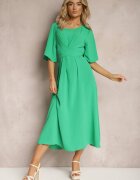 lily rose Rochie Maxi Cloche Verde închis cu Mânecă largă și Elastic în Talie Sador