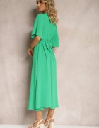 lily rose Rochie Maxi Cloche Verde închis cu Mânecă largă și Elastic în Talie Sador