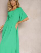 lily rose Rochie Maxi Cloche Verde închis cu Mânecă largă și Elastic în Talie Sador