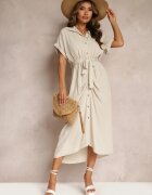 lily rose Rochie midi din viscoză stil cămașă bej deschis cu elastic în talie Paisley