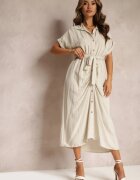 lily rose Rochie midi din viscoză stil cămașă bej deschis cu elastic în talie Paisley