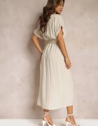 lily rose Rochie midi din viscoză stil cămașă bej deschis cu elastic în talie Paisley