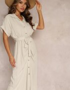 lily rose Rochie midi din viscoză stil cămașă bej deschis cu elastic în talie Paisley