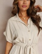 lily rose Rochie midi din viscoză stil cămașă bej deschis cu elastic în talie Paisley