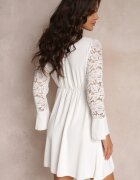 lily rose Rochie Mini Albă cu elastic în talie și mâneci din dantelă Cobham