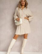 lily rose Rochie Mini Cămășă Bej cu Pliuri Cambrate Vilette