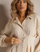 lily rose Rochie Mini Cămășă Bej cu Pliuri Cambrate Vilette