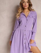 lily rose Rochie Mini Mov cu Guler și Clapete Decorative Zylana