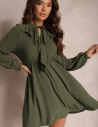 lily rose Rochie Mini Verde cu Croială Cloș cu Volane și Elastic în Talie Beranzze