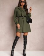 lily rose Rochie Mini Verde cu Croială Cloș cu Volane și Elastic în Talie Beranzze