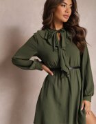 lily rose Rochie Mini Verde cu Croială Cloș cu Volane și Elastic în Talie Beranzze