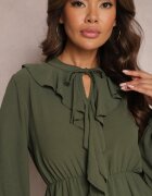 lily rose Rochie Mini Verde cu Croială Cloș cu Volane și Elastic în Talie Beranzze