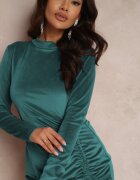 lily rose Rochie mini verde închis din velur cu șnur și încrețituri la tiv Ceke