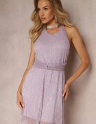 lily rose Rochie Mini Violet Sclipitoare cu elastic în talie și legătură la gât Brecklyn
