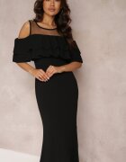 lily rose Rochie Neagră Cintrată cu Volan Lariphelia