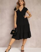 lily rose Rochie Neagră cu Decolteu Triunghiular și Volan Callandia