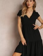 lily rose Rochie Neagră cu Decolteu Triunghiular și Volan Callandia