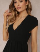 lily rose Rochie Neagră cu Decolteu Triunghiular și Volan Callandia