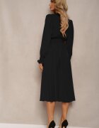 lily rose Rochie Neagră cu mânecă bufantă și curea legată Corrine