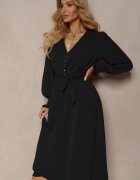 lily rose Rochie Neagră cu mânecă bufantă și curea legată Corrine