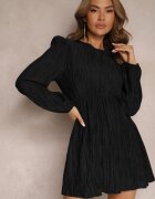lily rose Rochie Neagră cu Mânecă Lungă Croi Cloș cu Elastic în Talie Kiofina