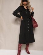 lily rose Rochie Neagră Evazată cu croială tip cămașă cu nasturi legată în talie Kortiana