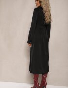lily rose Rochie Neagră Evazată cu croială tip cămașă cu nasturi legată în talie Kortiana