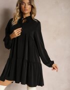 lily rose Rochie Neagră evazată cu Volănaș și Decolteu Rotund Vasaia