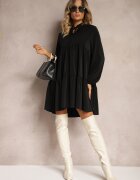 lily rose Rochie Neagră evazată cu Volănaș și Decolteu Rotund Vasaia