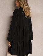 lily rose Rochie Neagră evazată cu Volănaș și Decolteu Rotund Vasaia