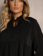 lily rose Rochie Neagră evazată cu Volănaș și Decolteu Rotund Vasaia