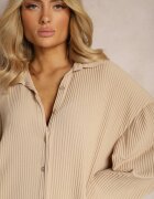 lily rose Rochie Plisată Bej Midi cu Guler și Nasturi Danitza
