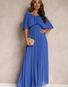 lily rose Rochie Plisată Bleumarin cu elastic în talie cu volan la decolteu Drenia