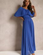 lily rose Rochie Plisată Bleumarin cu elastic în talie cu volan la decolteu Drenia