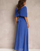 lily rose Rochie Plisată Bleumarin cu elastic în talie cu volan la decolteu Drenia