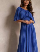lily rose Rochie Plisată Bleumarin cu elastic în talie cu volan la decolteu Drenia