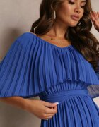 lily rose Rochie Plisată Bleumarin cu elastic în talie cu volan la decolteu Drenia