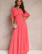 lily rose Rochie Plisată Roz cu Elastic în Talie cu Volan la Decolteu Drenia