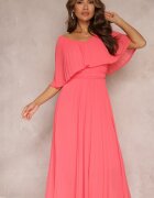 lily rose Rochie Plisată Roz cu Elastic în Talie cu Volan la Decolteu Drenia