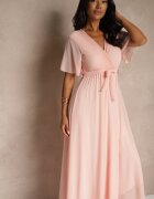 lily rose Rochie Plisată Roz deschis cu Decolteu petrecut și Elastic în talie Dimitris