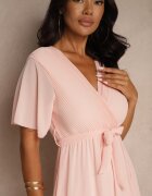 lily rose Rochie Plisată Roz deschis cu Decolteu petrecut și Elastic în talie Dimitris