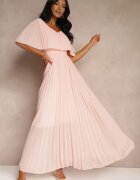 lily rose Rochie Plisată Roz deschis cu elastic în talie cu volan la decolteu Drenia
