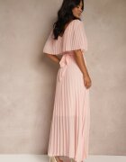 lily rose Rochie Plisată Roz deschis cu elastic în talie cu volan la decolteu Drenia