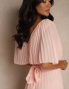 lily rose Rochie Plisată Roz deschis cu elastic în talie cu volan la decolteu Drenia